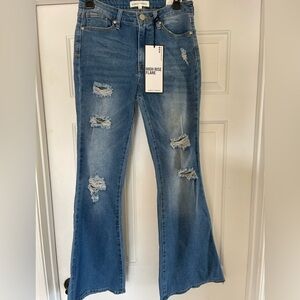 Almost Famous Distressed Flare Jeans - Blue Women’s Size 7 (Juniors)